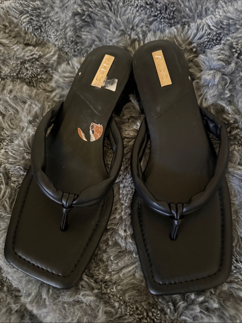 Aldo Black Square-Toe Thong Sandals